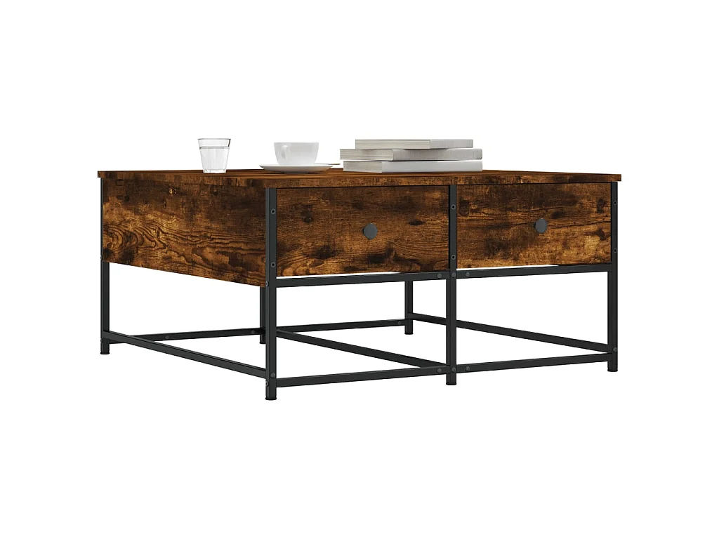 Table basse chêne fumé 80x80x40 cm bois d'ingénierie