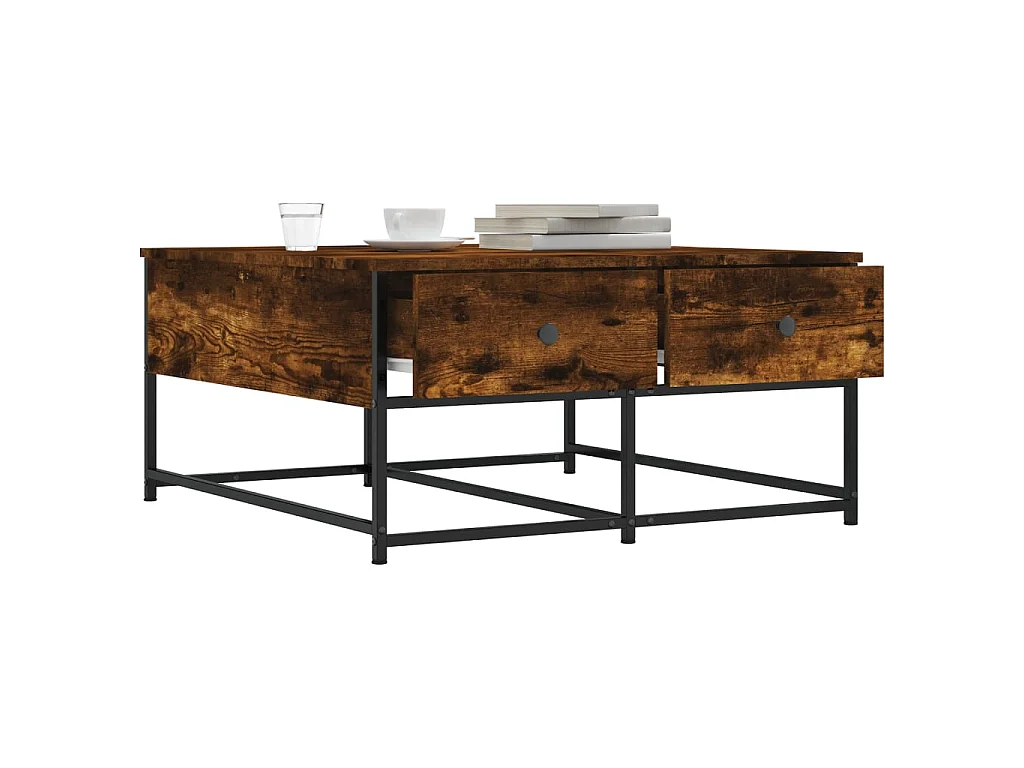 Table basse chêne fumé 80x80x40 cm bois d'ingénierie