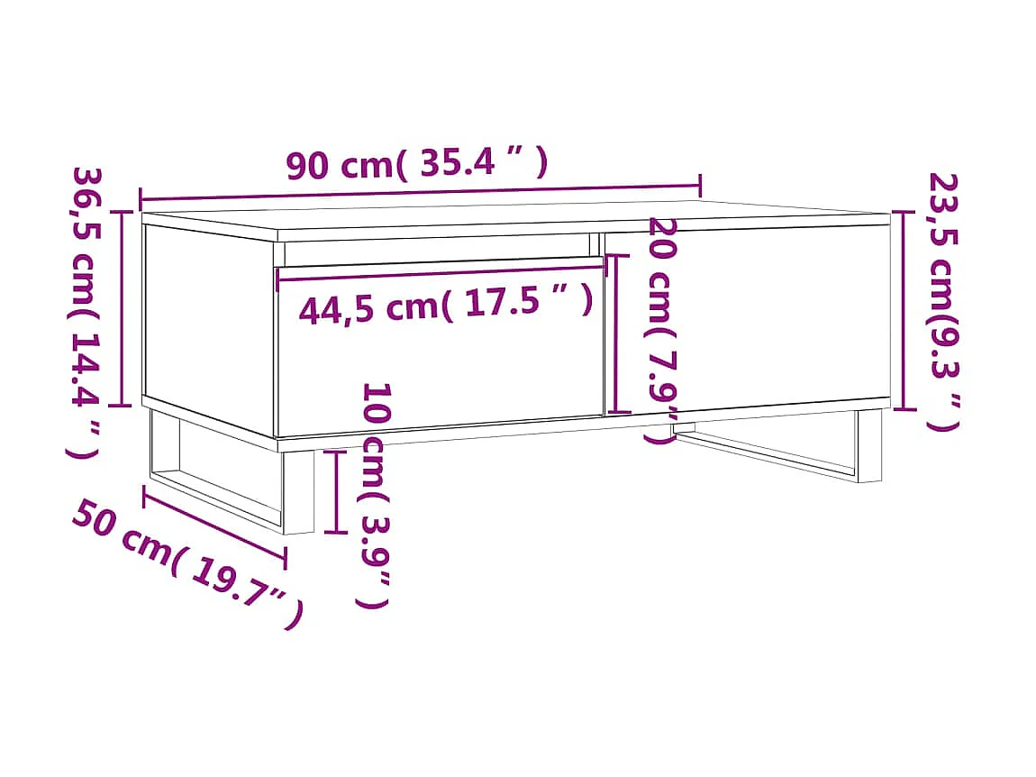 Gold Couchtisch Sonoma-Eiche 90x50x36,5 cm Holzwerkstoff