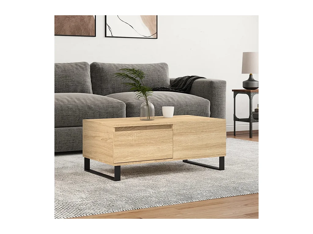 Gold Couchtisch Sonoma-Eiche 90x50x36,5 cm Holzwerkstoff