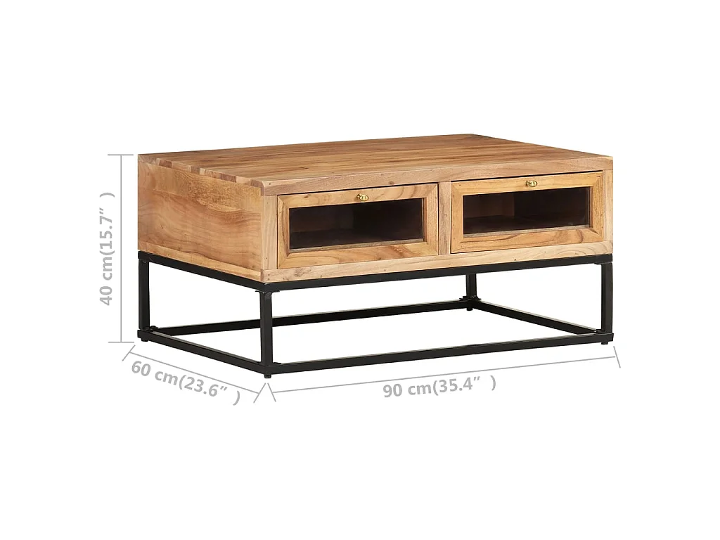 Mesa de centro dourada 90x60x40 cm Madeira maciça de acácia