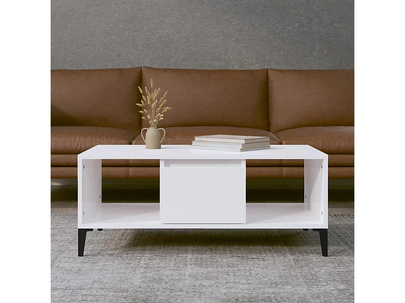 Mesa de centro dourada branco brilhante 90x50x36,5 cm Madeira trabalhada