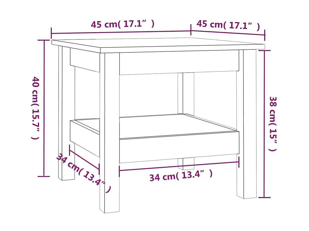 Table basse Marron miel 45x45x40 cm Bois massif de pin
