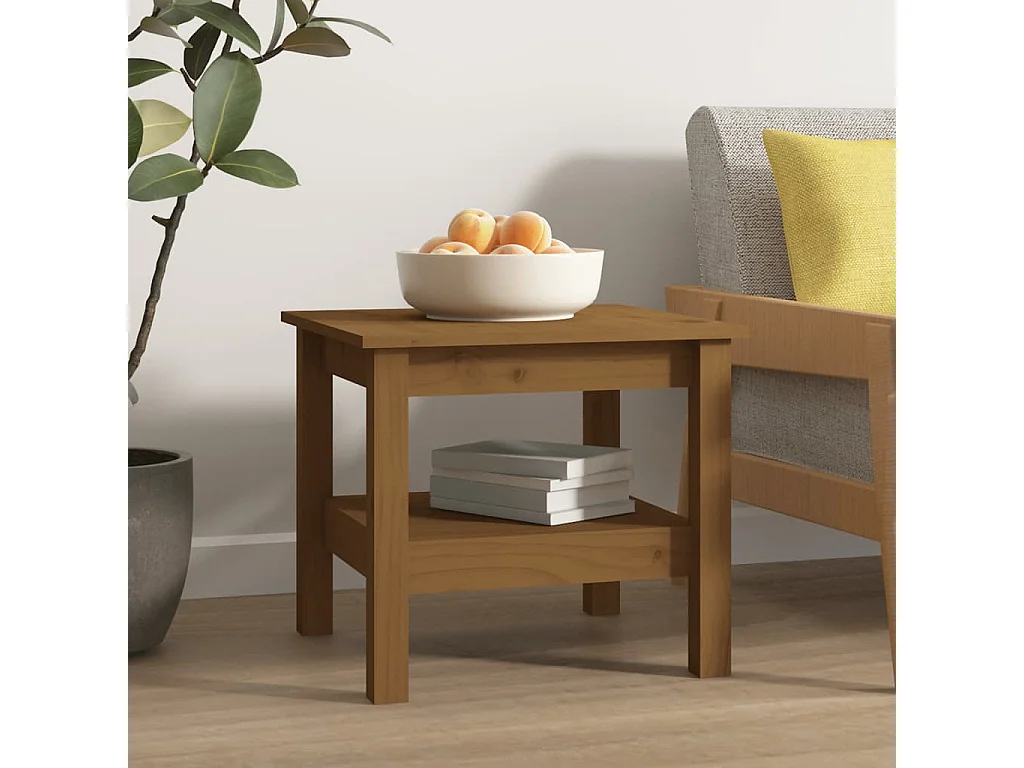 Tavolino Gold Marrone miele 45x45x40 cm Legno di pino massiccio