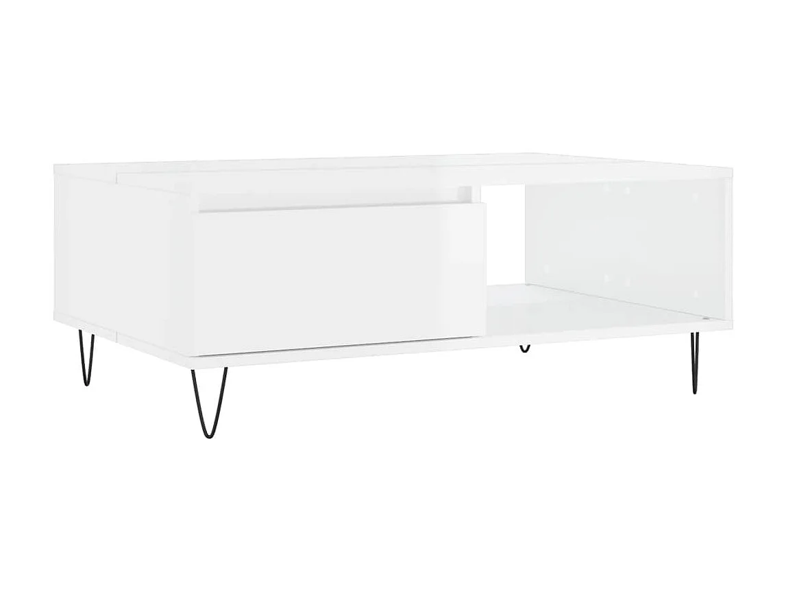 Table basse blanc brillant 90x60x35 cm bois d'ingénierie