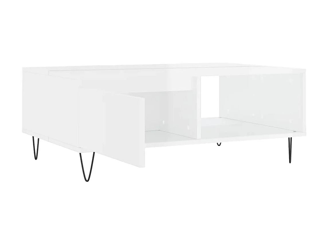 Table basse blanc brillant 90x60x35 cm bois d'ingénierie