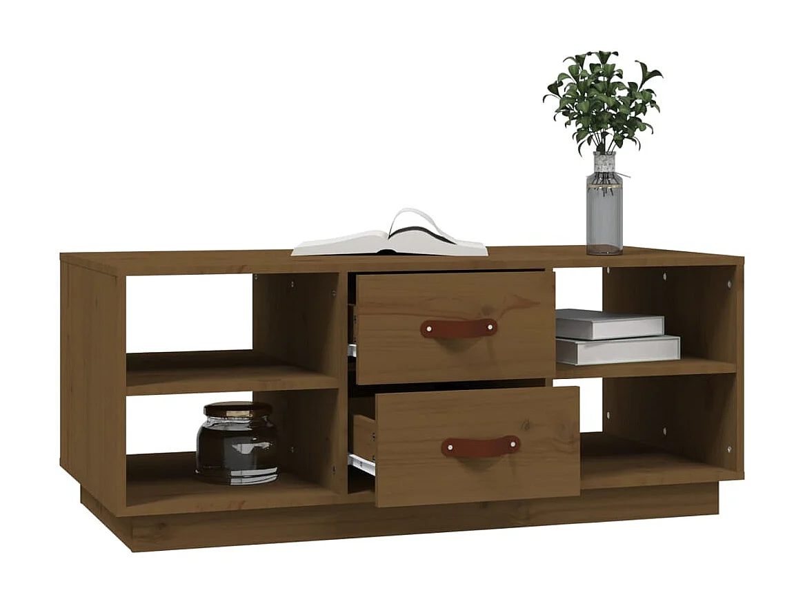 Mesa de centro dourada Castanho mel 100x50x41 cm Madeira maciça de pinho