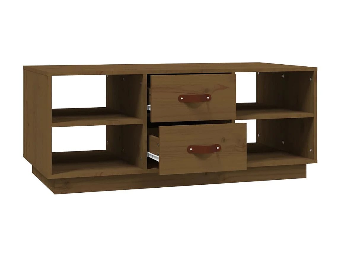 Mesa de centro dourada Castanho mel 100x50x41 cm Madeira maciça de pinho