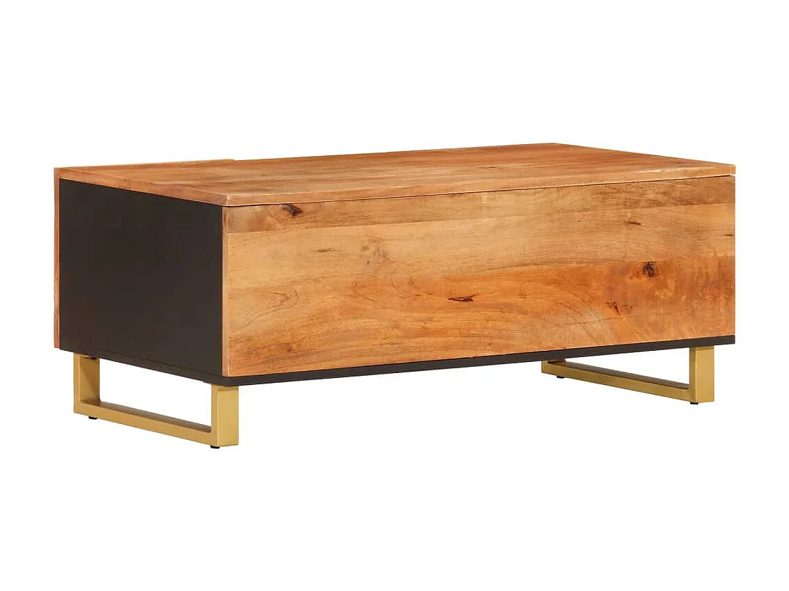 Tavolino color marrone oro e nero 100x54x40 cm in legno massello di mango