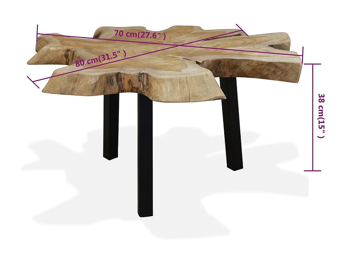 Tavolino da caffè in autentico teak dorato 80 x 70 x 38 cm