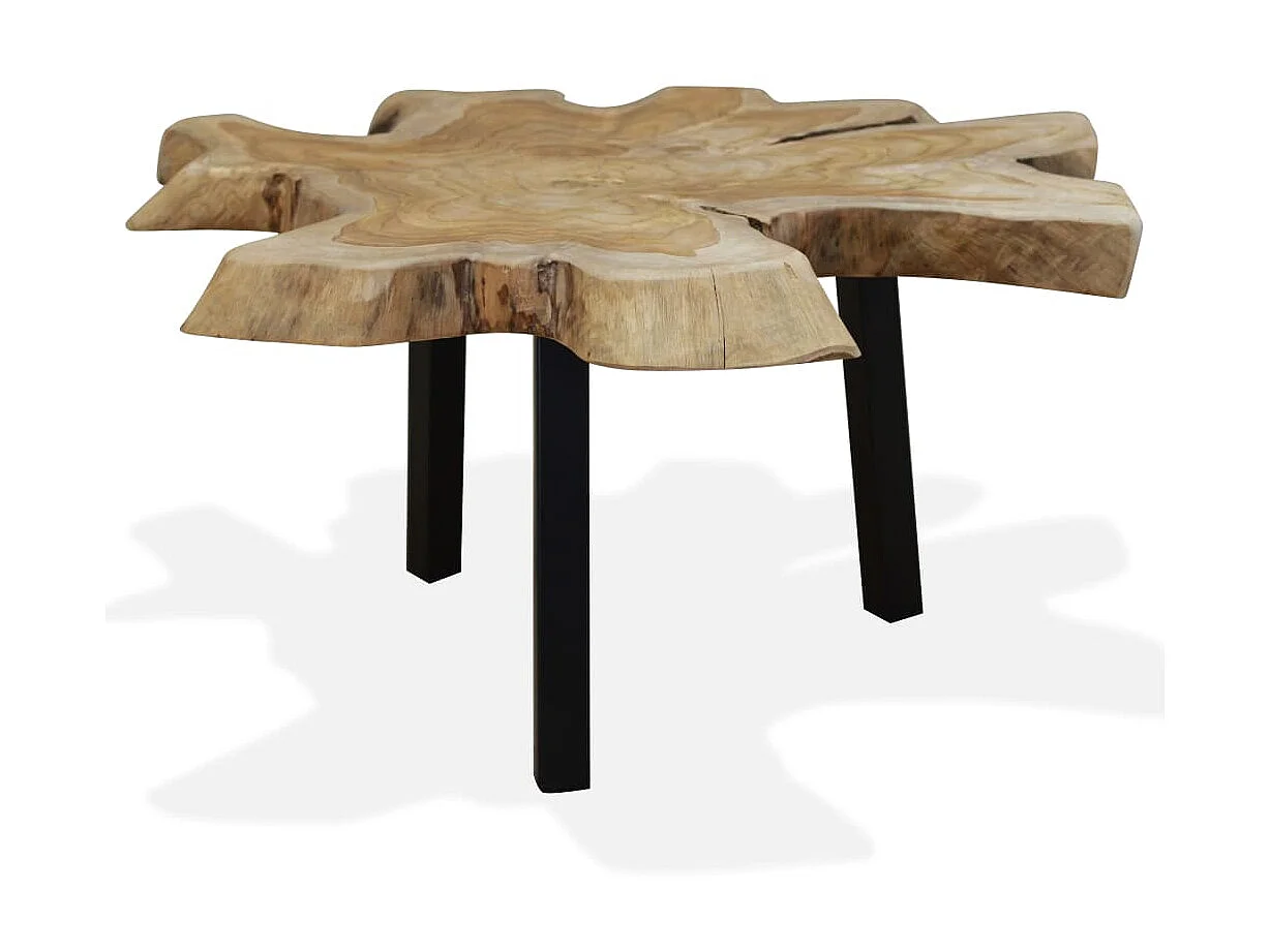 Mesa de centro de teca autêntica dourada 80 x 70 x 38 cm