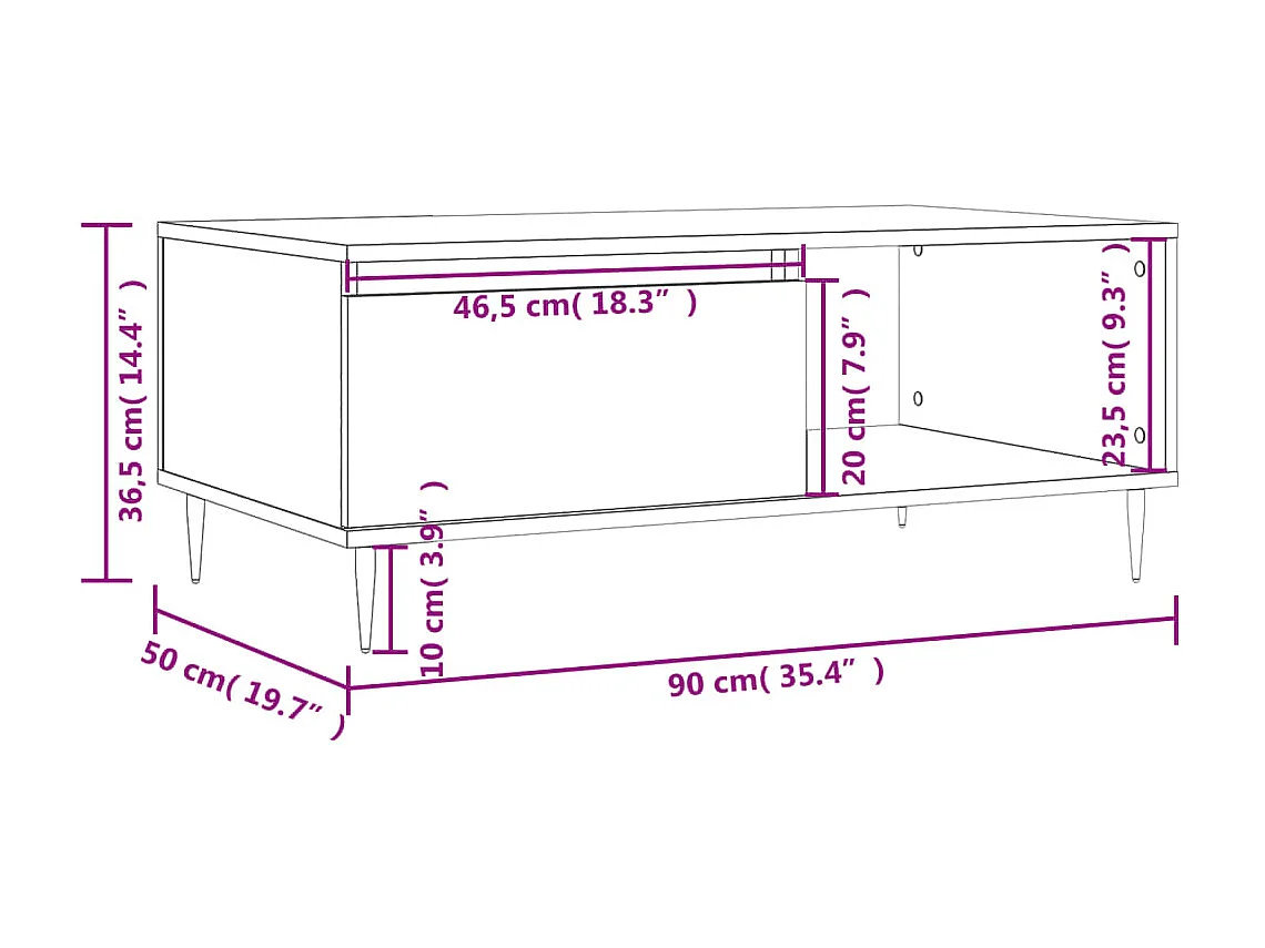Mesa de centro dourada branca 90x50x36,5 cm Madeira trabalhada