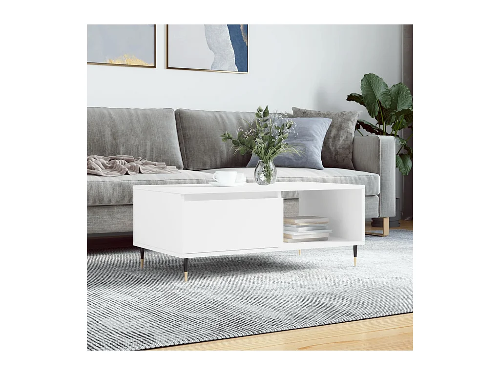 Table basse Blanc 90x50x36,5 cm Bois d'ingénierie