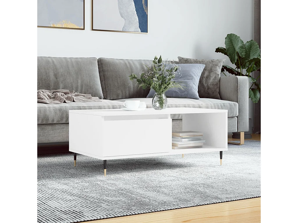 Gold Salontafel Wit 90x50x36,5 cm Bewerkt hout