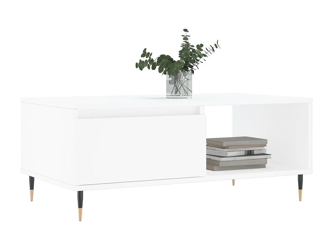 Gold Salontafel Wit 90x50x36,5 cm Bewerkt hout