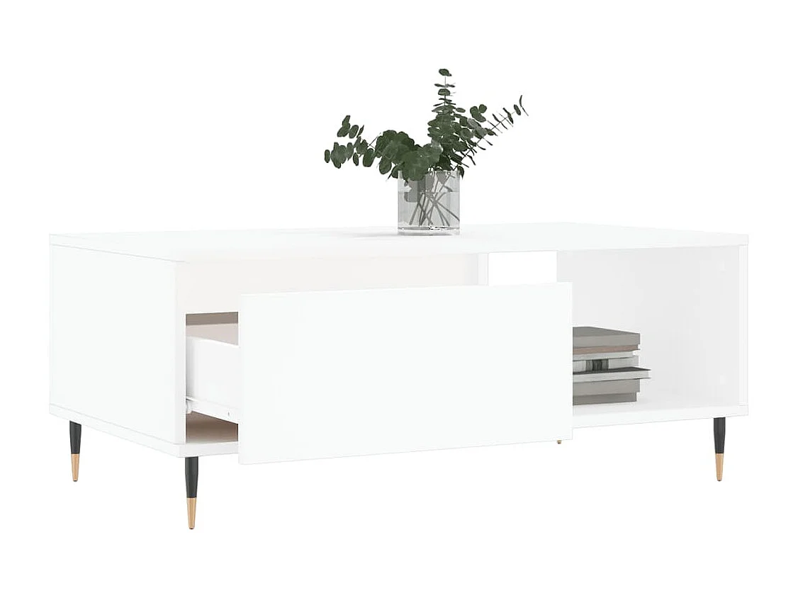 Gold Salontafel Wit 90x50x36,5 cm Bewerkt hout