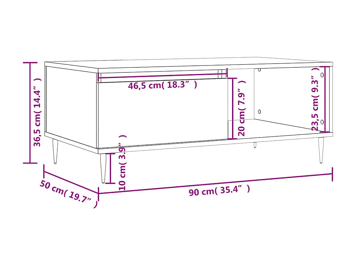 Gold Salontafel Wit 90x50x36,5 cm Bewerkt hout
