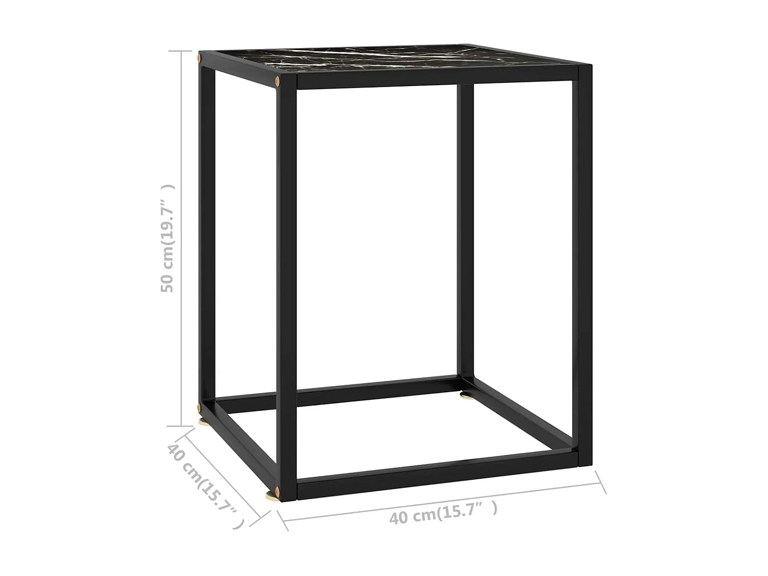 Gold Salontafel Zwart met zwart marmeren glas 40x40x50 cm