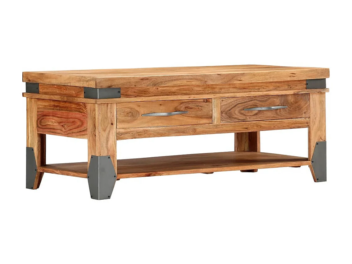 Mesa de centro dourada 110x52x45 cm Madeira maciça de acácia