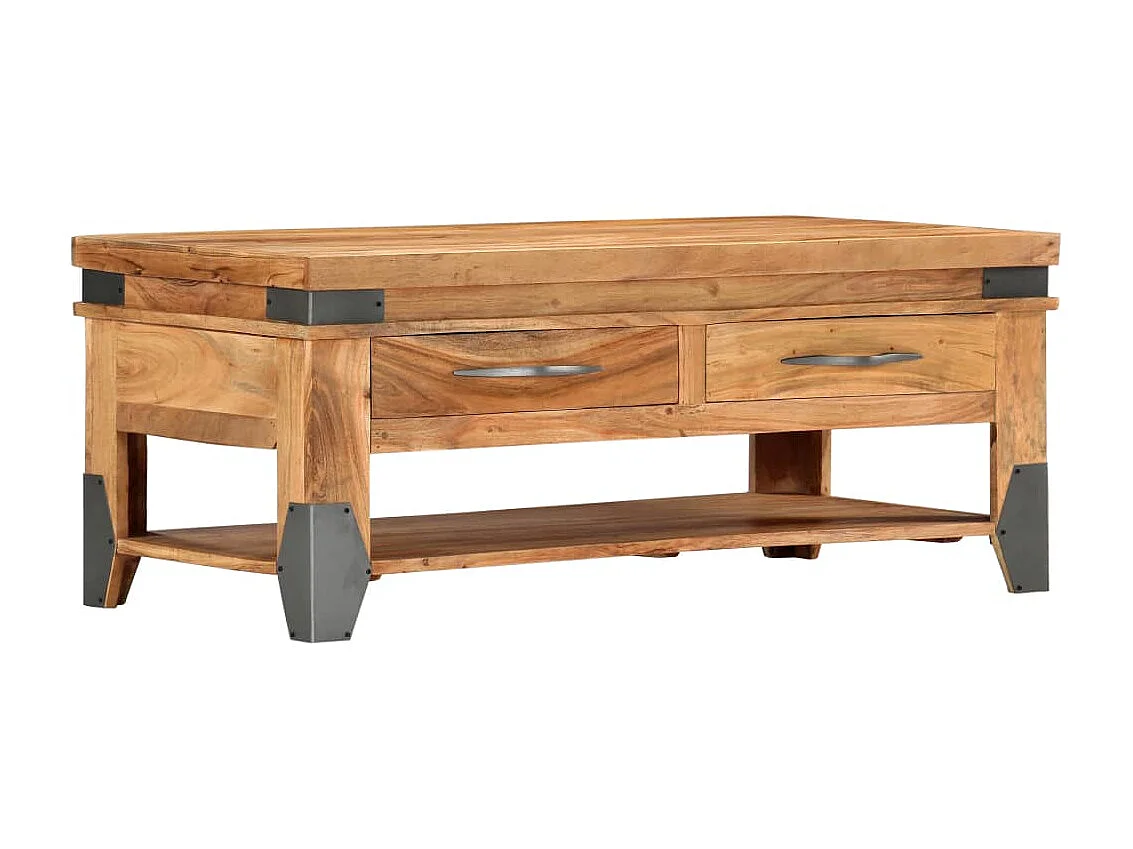 Mesa de centro dourada 110x52x45 cm Madeira maciça de acácia