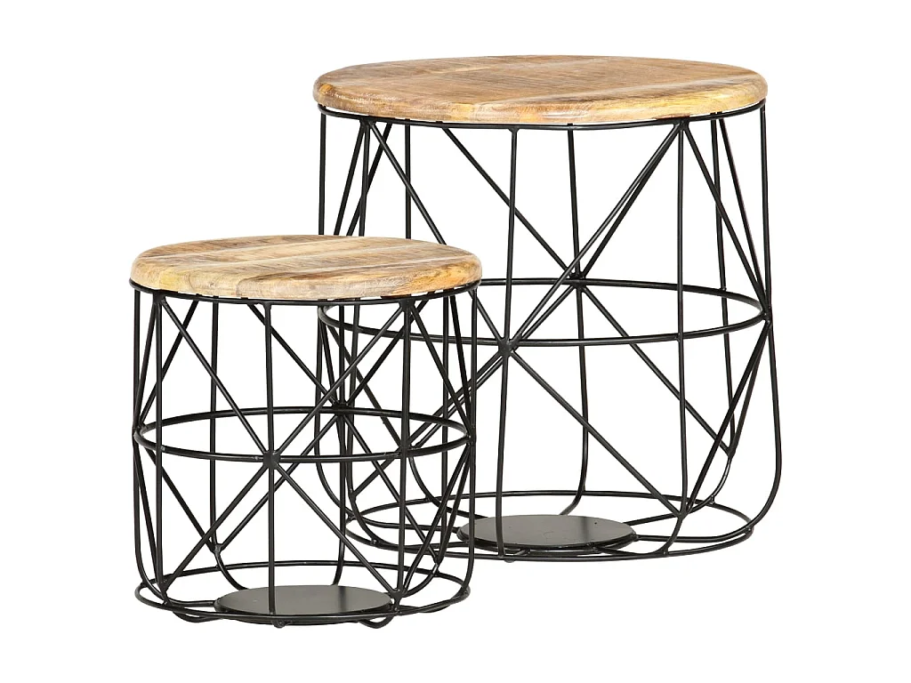 Tavolini da caffè dorati 2 pezzi in legno massello di mango