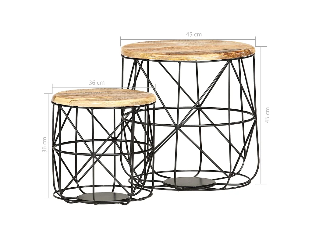 Tavolini da caffè dorati 2 pezzi in legno massello di mango