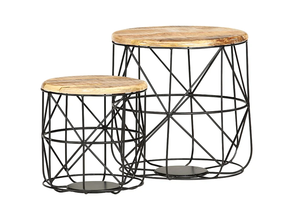 Tavolini da caffè dorati 2 pezzi in legno massello di mango