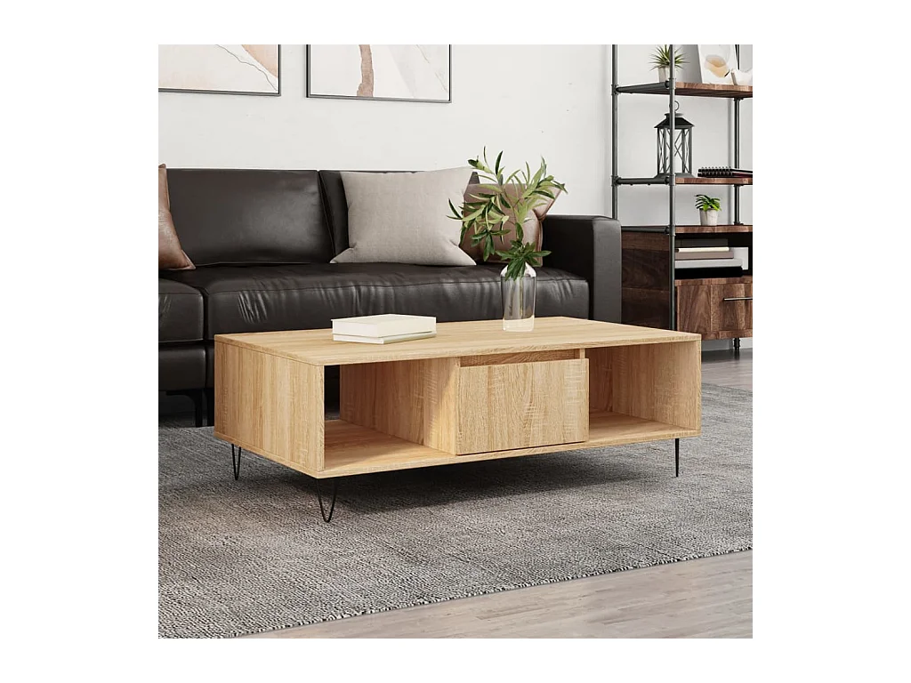 Goldfarbener Couchtisch aus Sonoma-Eiche, 104 x 60 x 35 cm, Holzwerkstoff