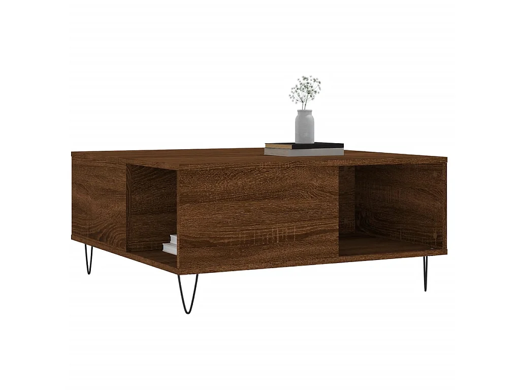 Mesa de centro em carvalho marrom dourado 80x80x36,5 cm madeira projetada