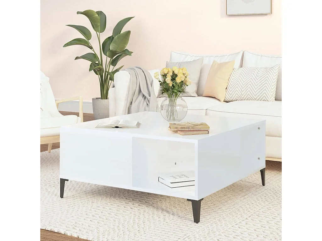 Table basse blanc brillant 80x80x36,5 cm bois d'ingénierie