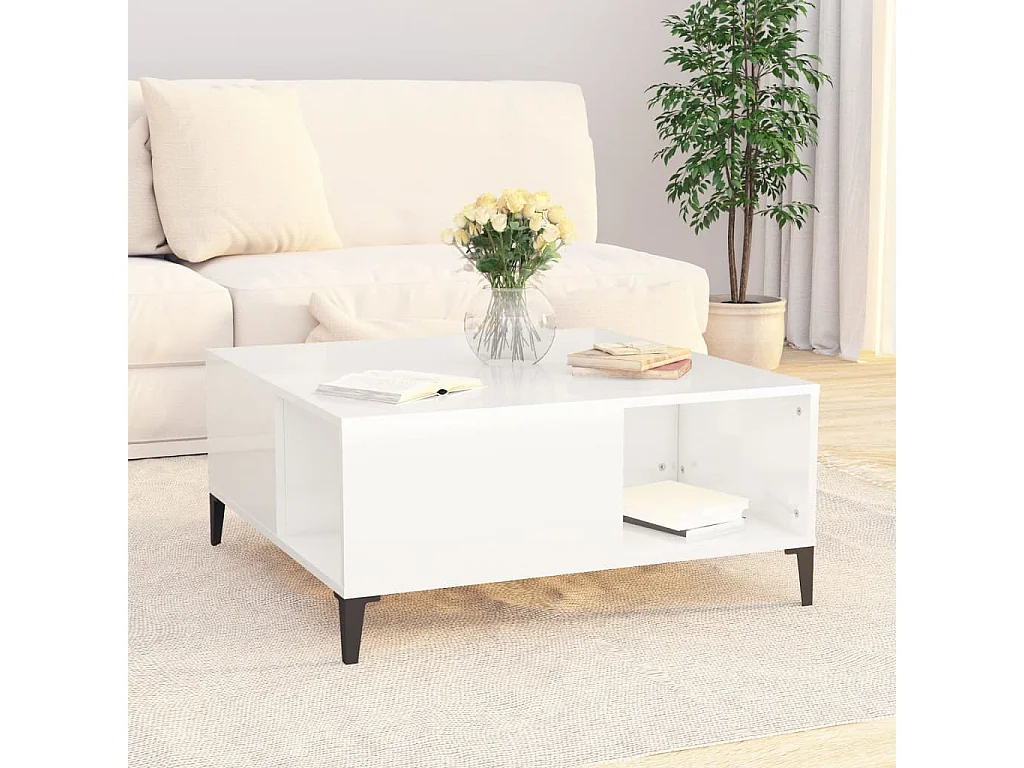 Table basse blanc brillant 80x80x36,5 cm bois d'ingénierie