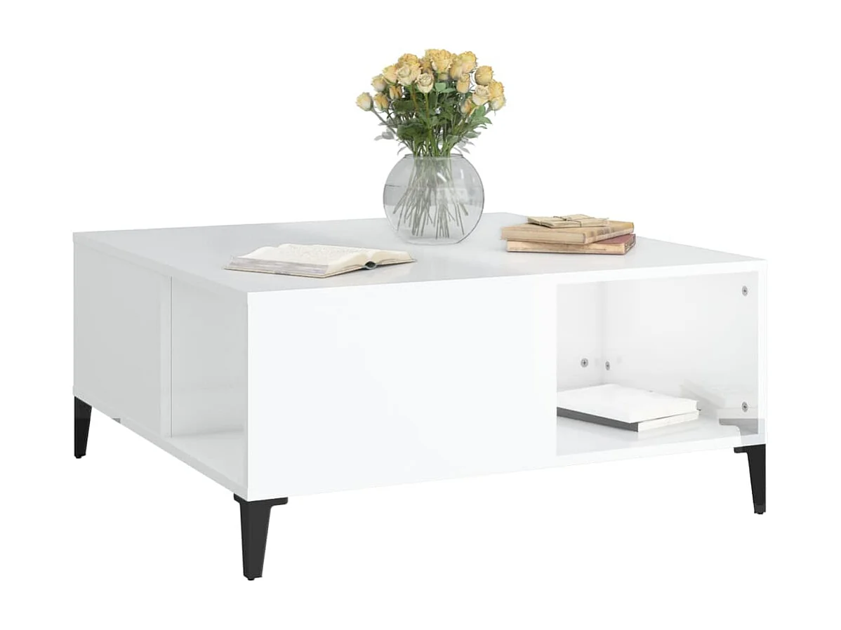 Table basse blanc brillant 80x80x36,5 cm bois d'ingénierie
