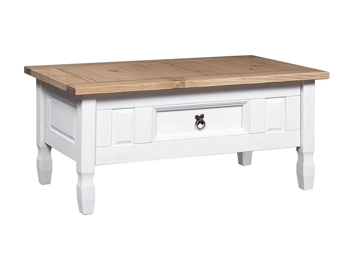 Mesa de Centro Dorada Pino Mexicano Gama Corona Blanco 100x55x45 cm