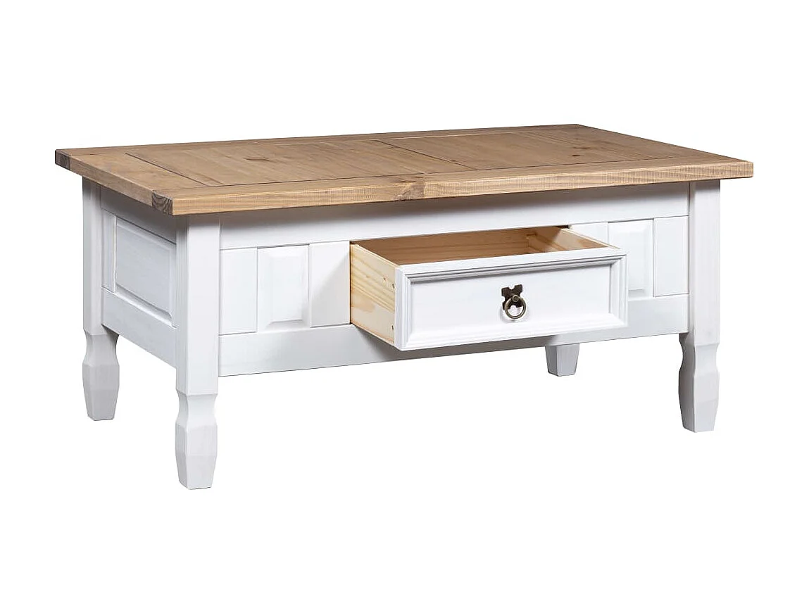 Mesa de Centro Dorada Pino Mexicano Gama Corona Blanco 100x55x45 cm