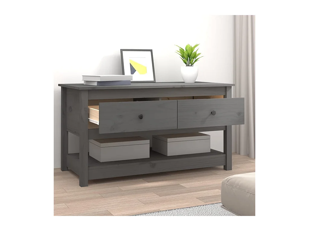 Mesa de centro dourada Cinza 102x49x55 cm Madeira maciça de pinho