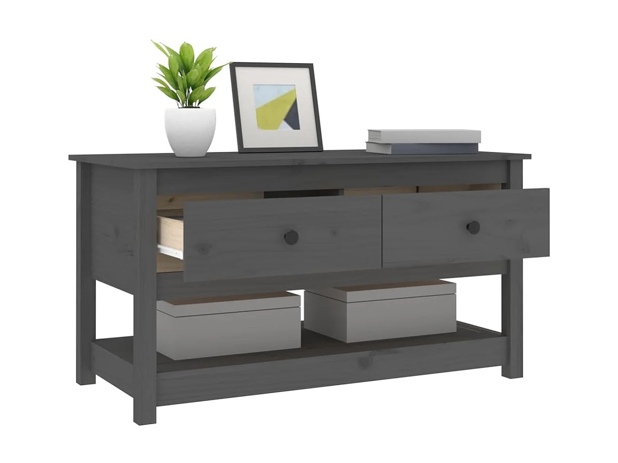 Mesa de centro dourada Cinza 102x49x55 cm Madeira maciça de pinho