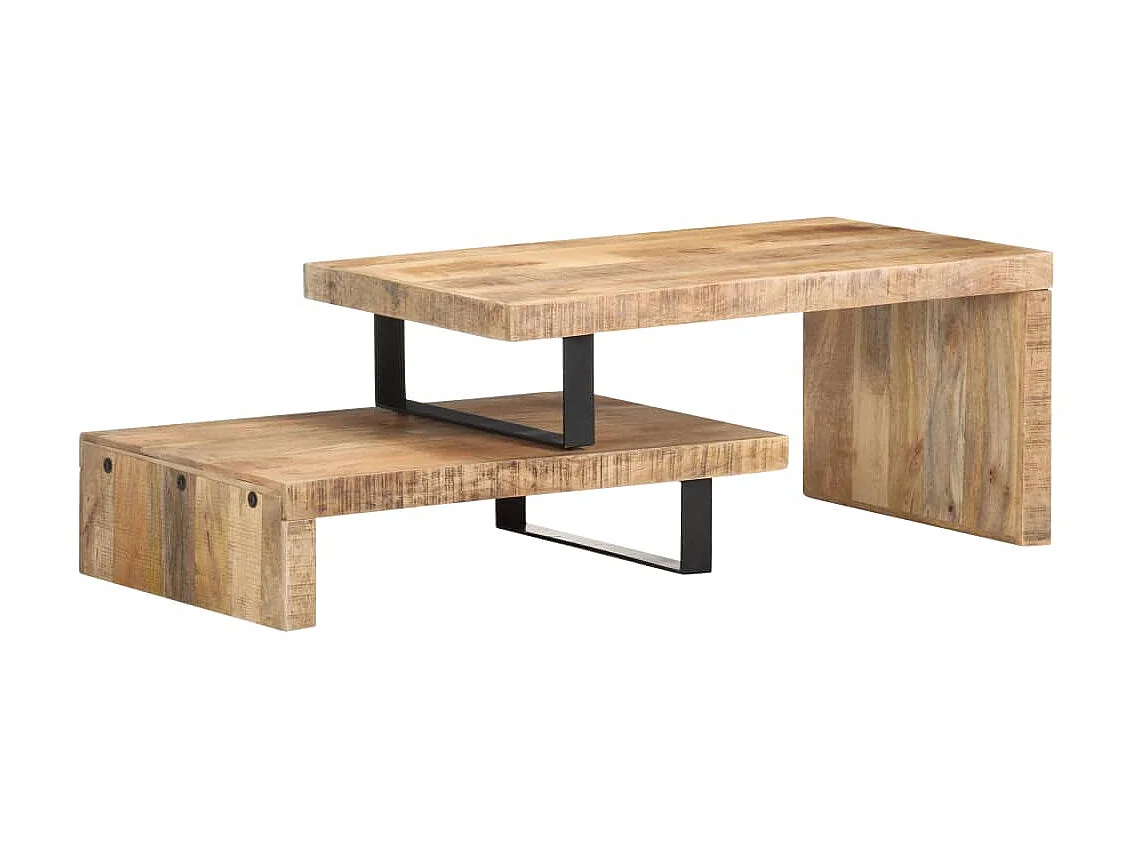 Conjunto de mesa de centro dourada de 2 peças em madeira de mangueira maciça