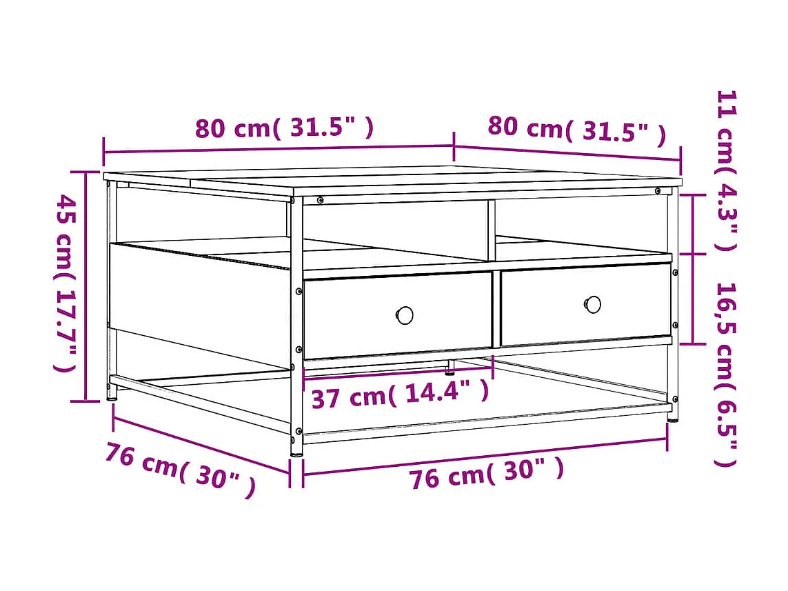 Mesa de centro em carvalho fumê dourado 80x80x45 cm madeira projetada