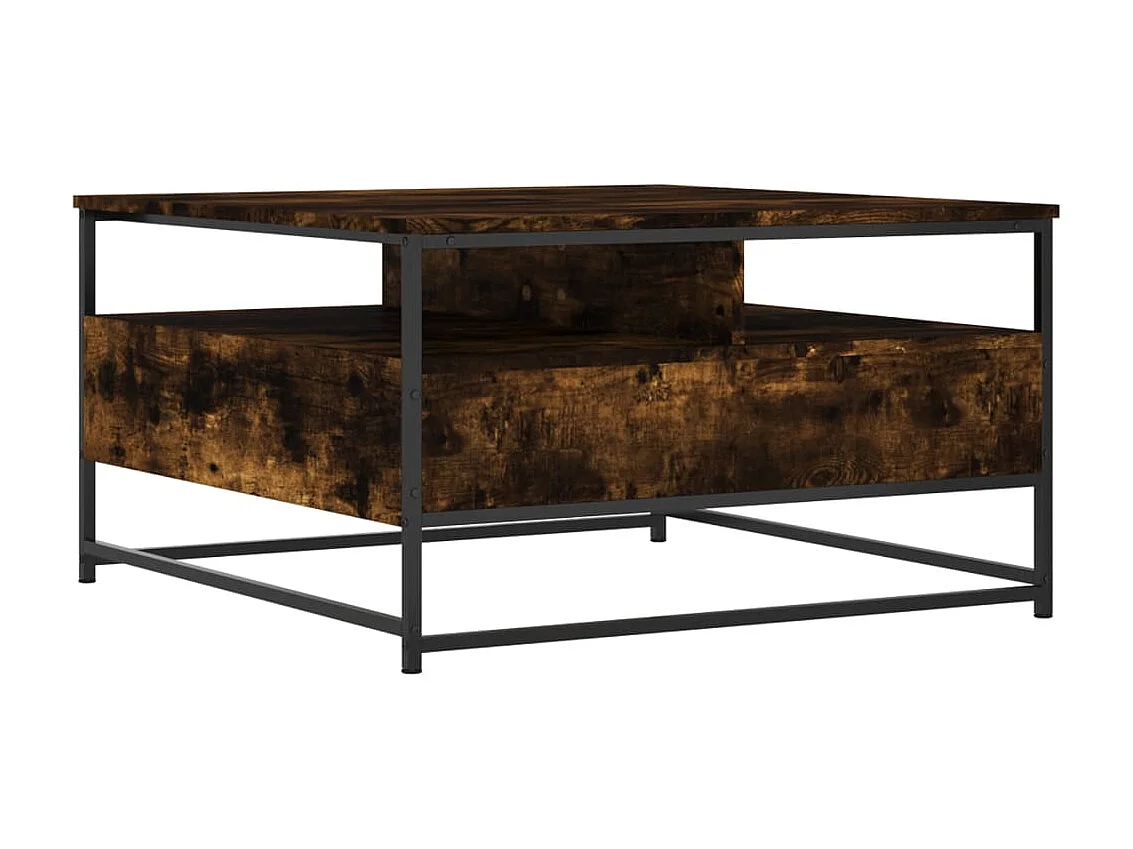 Mesa de centro em carvalho fumê dourado 80x80x45 cm madeira projetada