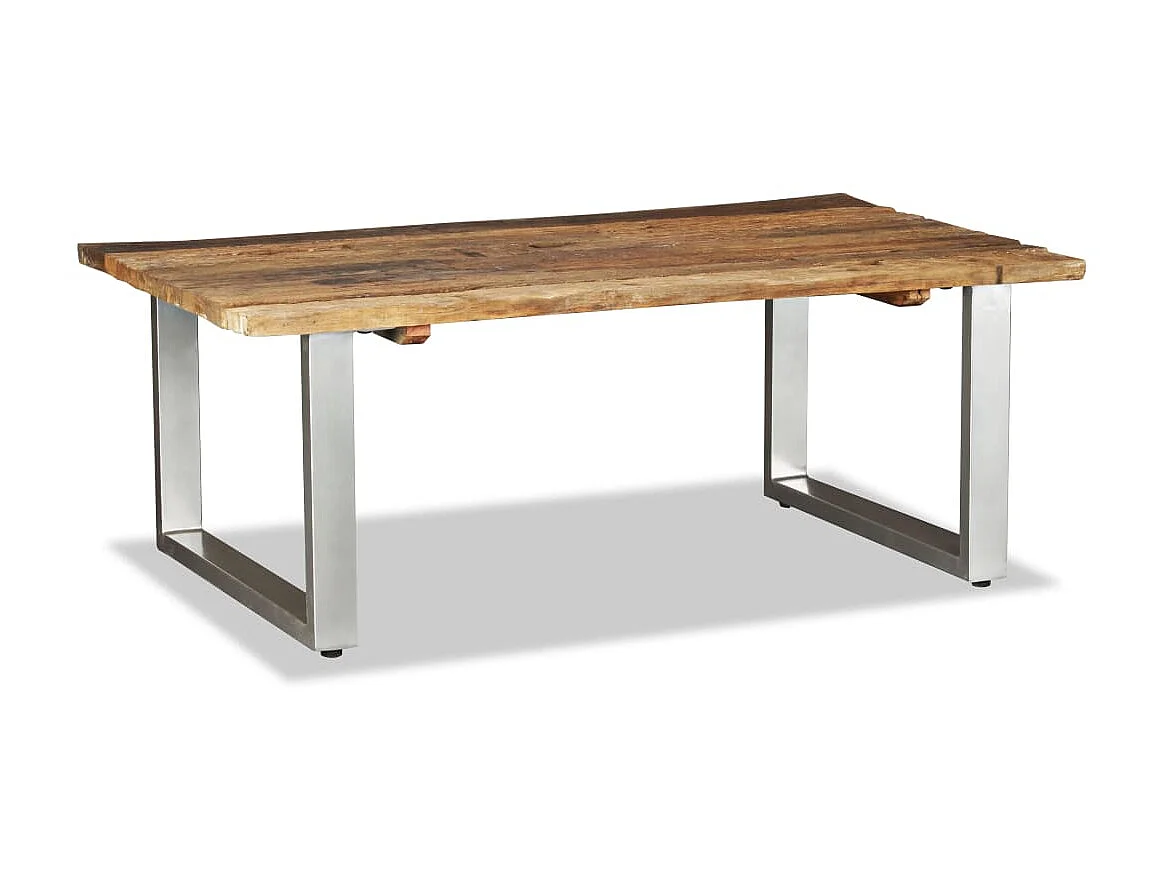 Mesa de centro dourada madeira recuperada maciça 100 x 60 x 38 cm