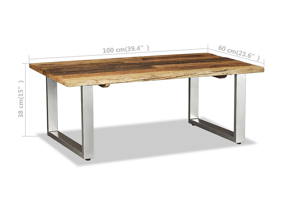 Mesa de centro dourada madeira recuperada maciça 100 x 60 x 38 cm