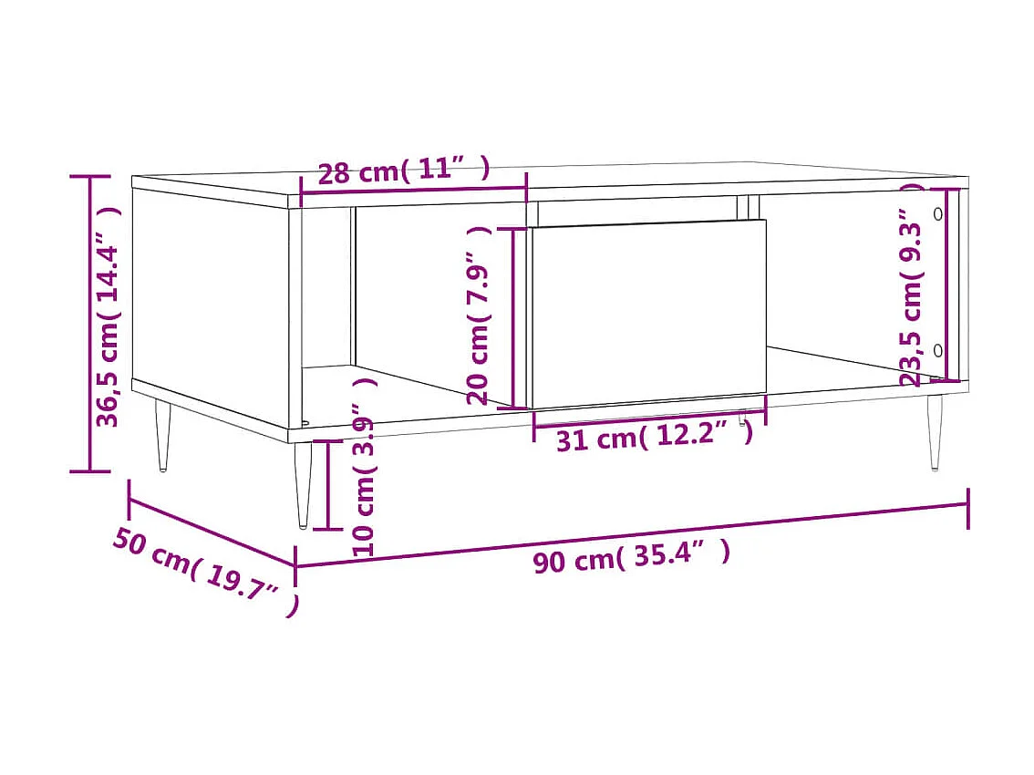 Mesa de centro Gold Blanco brillo 90x50x36,5 cm Madera contrachapada