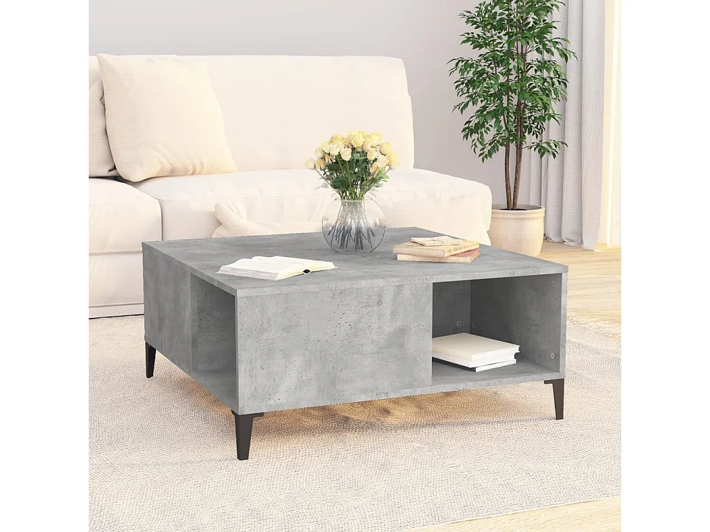 Table basse gris béton 80x80x36,5 cm bois d'ingénierie