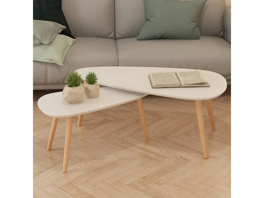 Conjunto de mesa de centro dourado de 2 peças em madeira maciça de pinho branco