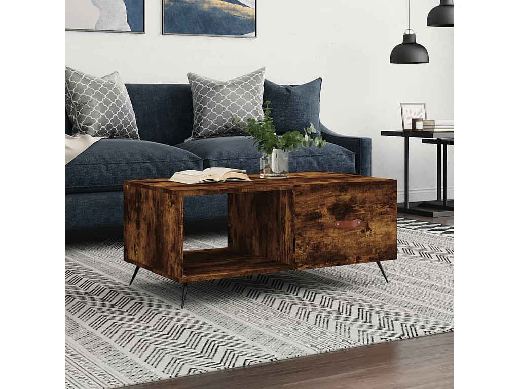 Table basse chêne fumé 90x50x40 cm bois d'ingénierie