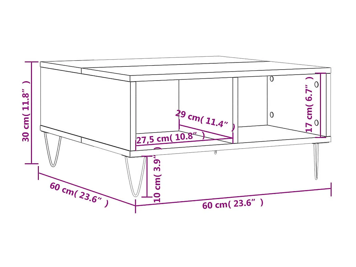 Table basse blanc 60x60x30 cm bois d'ingénierie