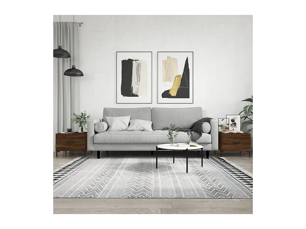 Goldene Couchtische, 2 Stück, braune Eiche, 50 x 50 x 40 cm, Holzwerkstoff