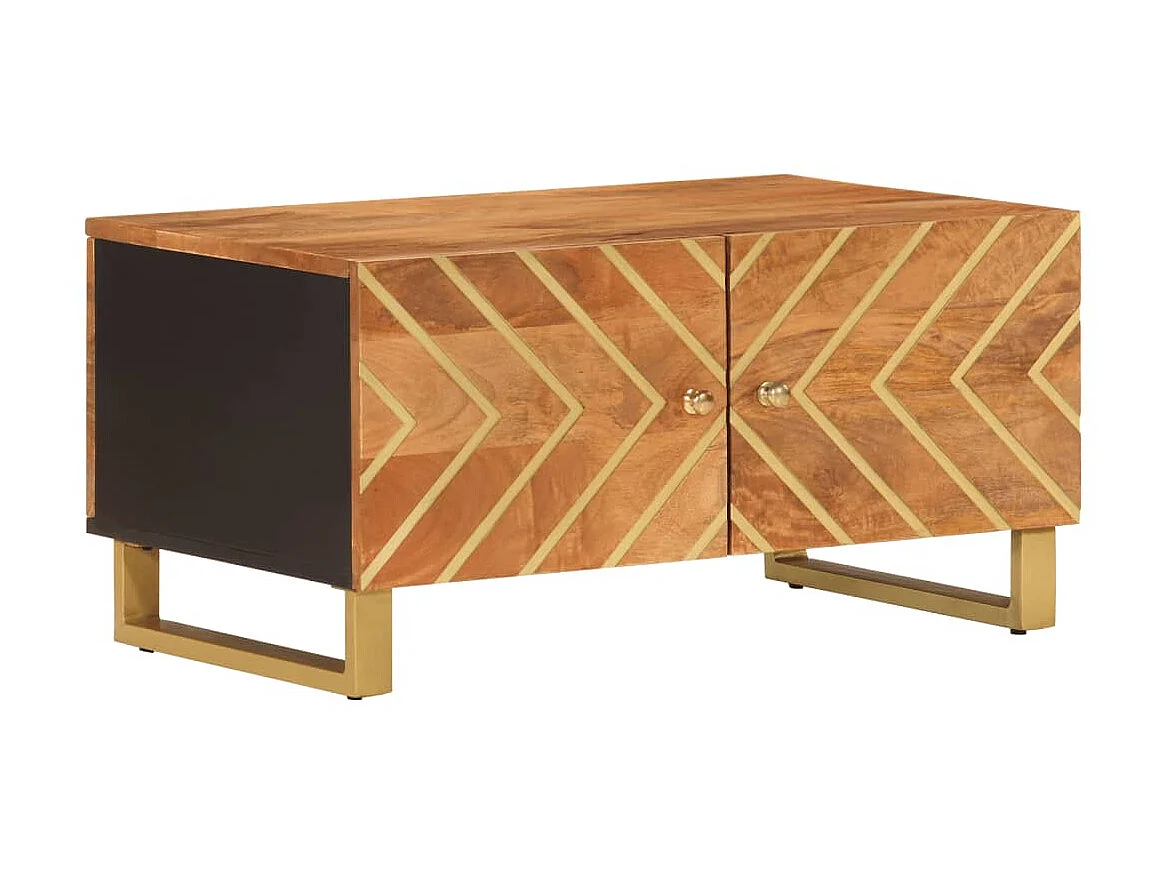 Mesa de centro dourada e preta 80x50x40 cm madeira de mangueira maciça