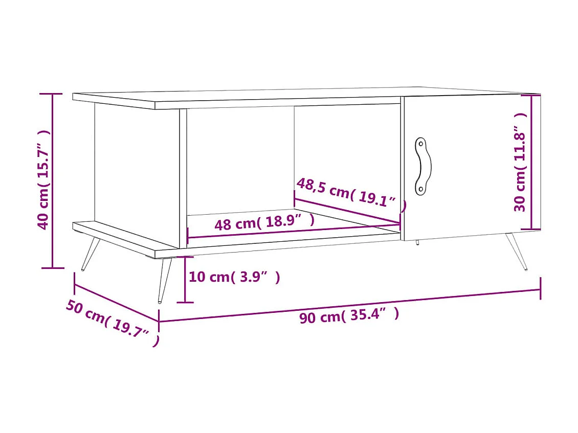 Tavolino Gold bianco 90x50x40 cm in MDF