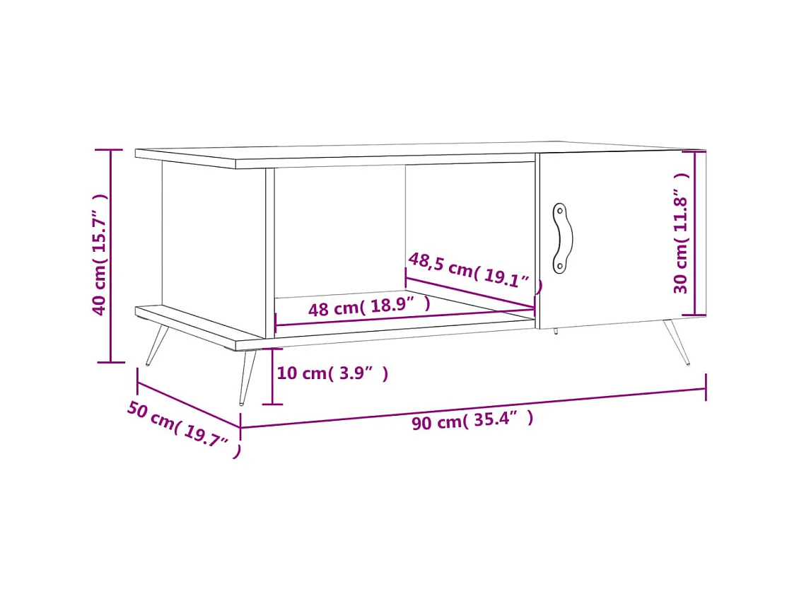 Table basse blanc 90x50x40 cm bois d'ingénierie
